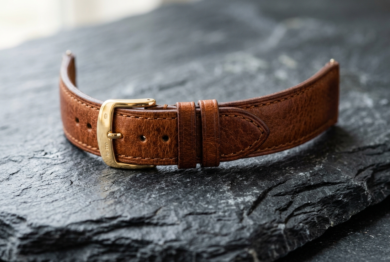 Cognacfärgat läderarmband på skiffersten