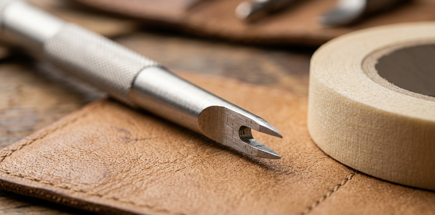 Bandstiftsverktyg och maskingstejtape bredvid en klocka