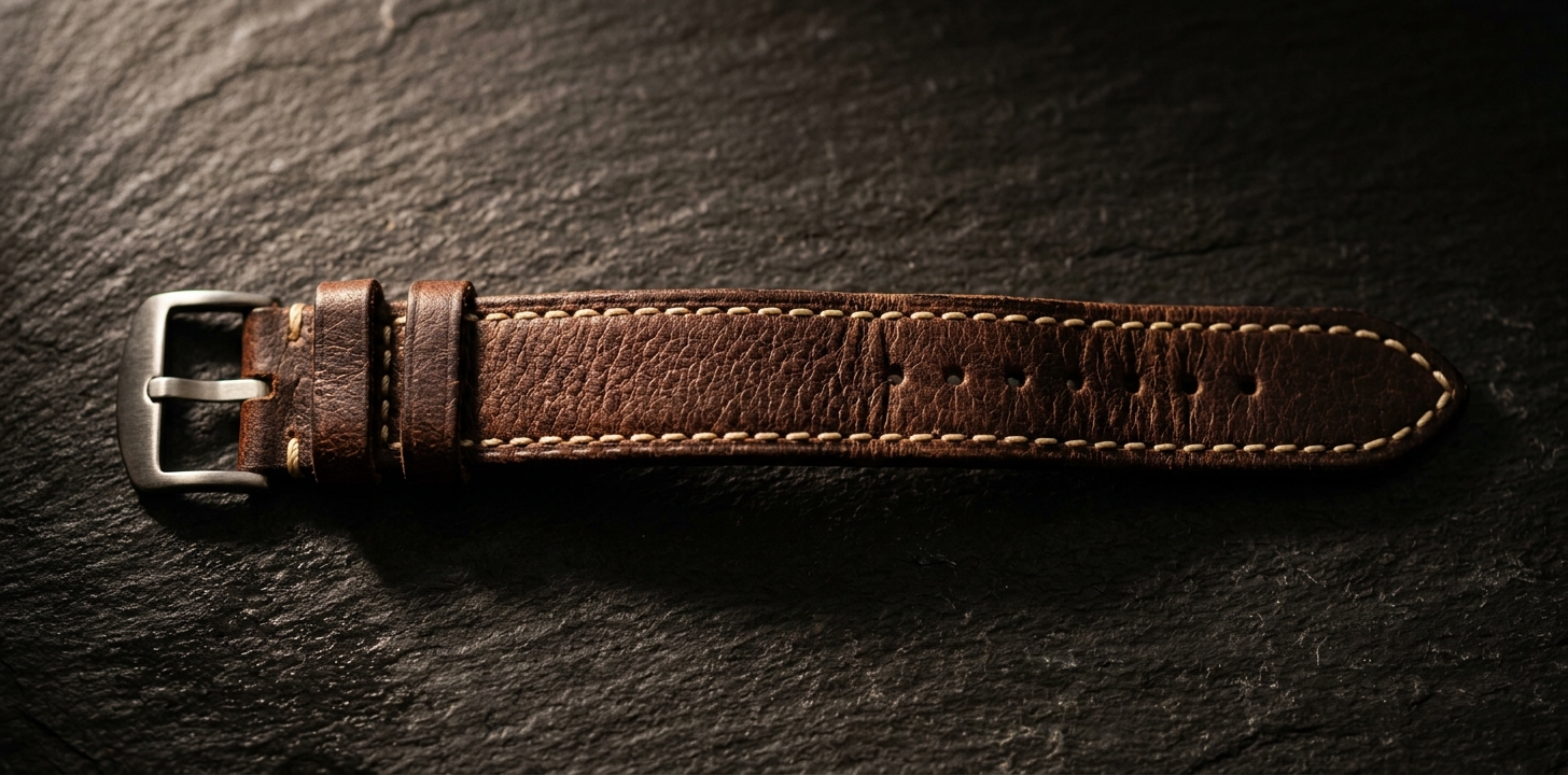 Herrklocka med brunt läderarmband på handled